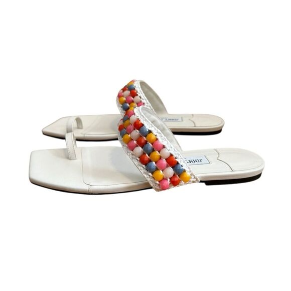Jimmy Choo Women's White Amoure Flat Embellished Beaded Raffia Sandals size 38.5 - Picture 6 of 10